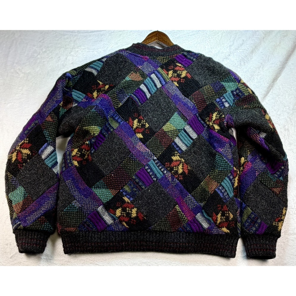 VTG 80s Genoa Design Men XL Lined Sweater Jacket Mohair Wool Color Coogi Style